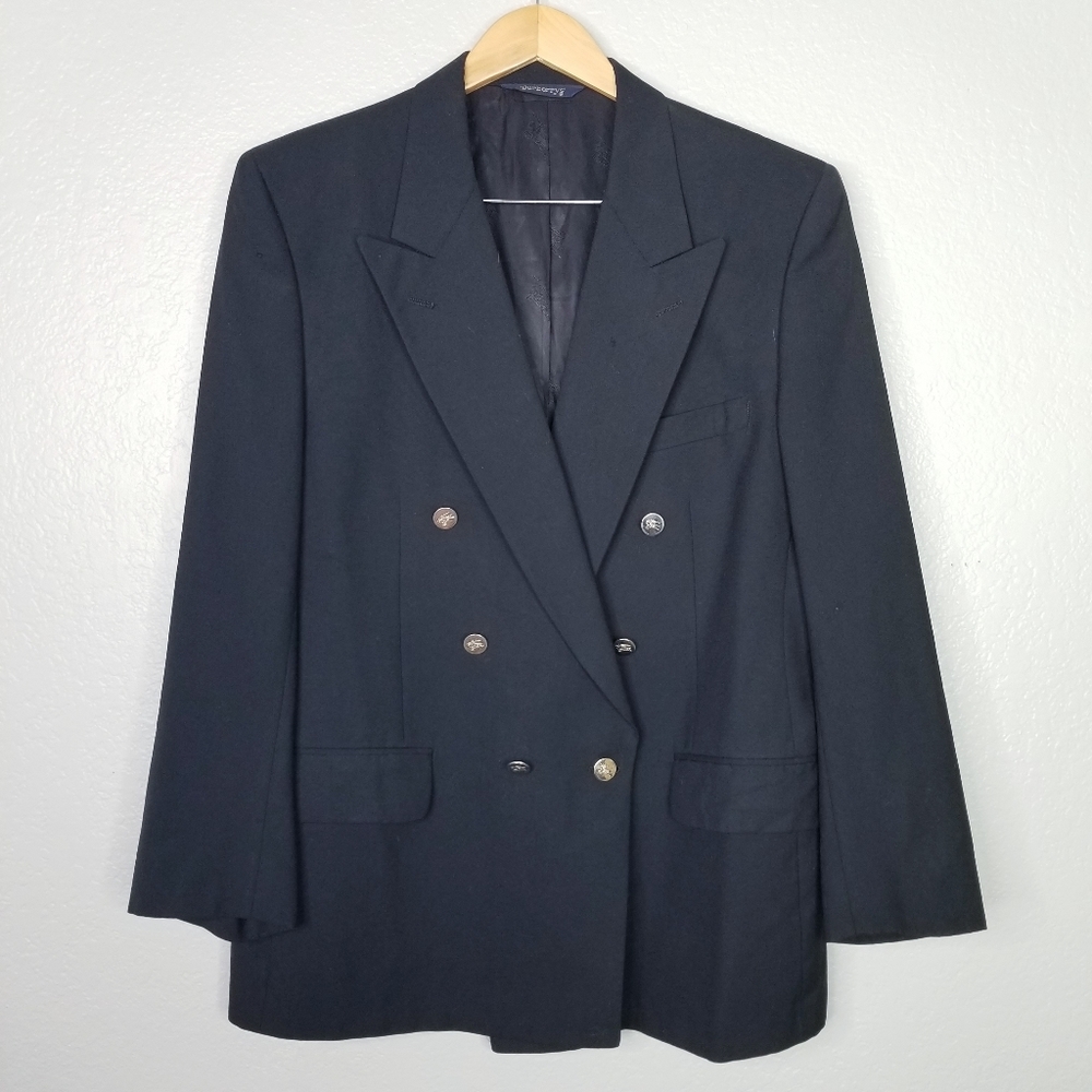 VTG 80’s Burberrys wool Blazer jacket black double breast xl
Buttons